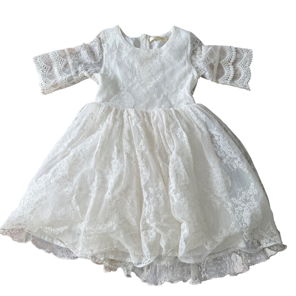 Bow Dream Girls White Lace Flower Girl Dress Size 6 Wedding Formal Flower Girl